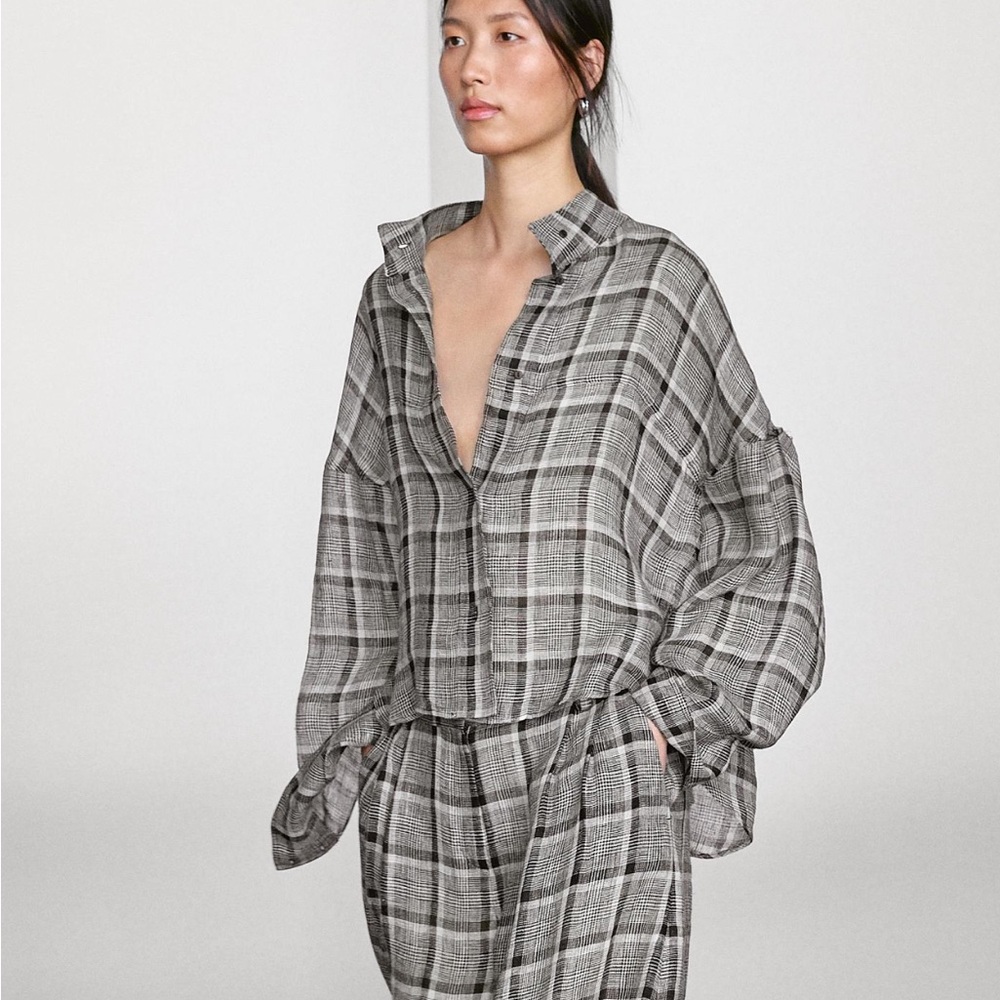 Massimo Dutti linen Plaid Blouse